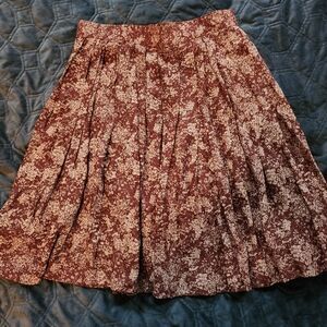 Laura Ashley A-Line Skirt in Burgundy Brown and Cream Floral